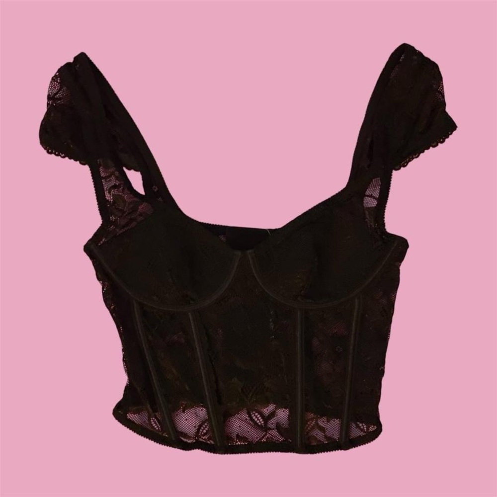 cute adjustable black lace corset top